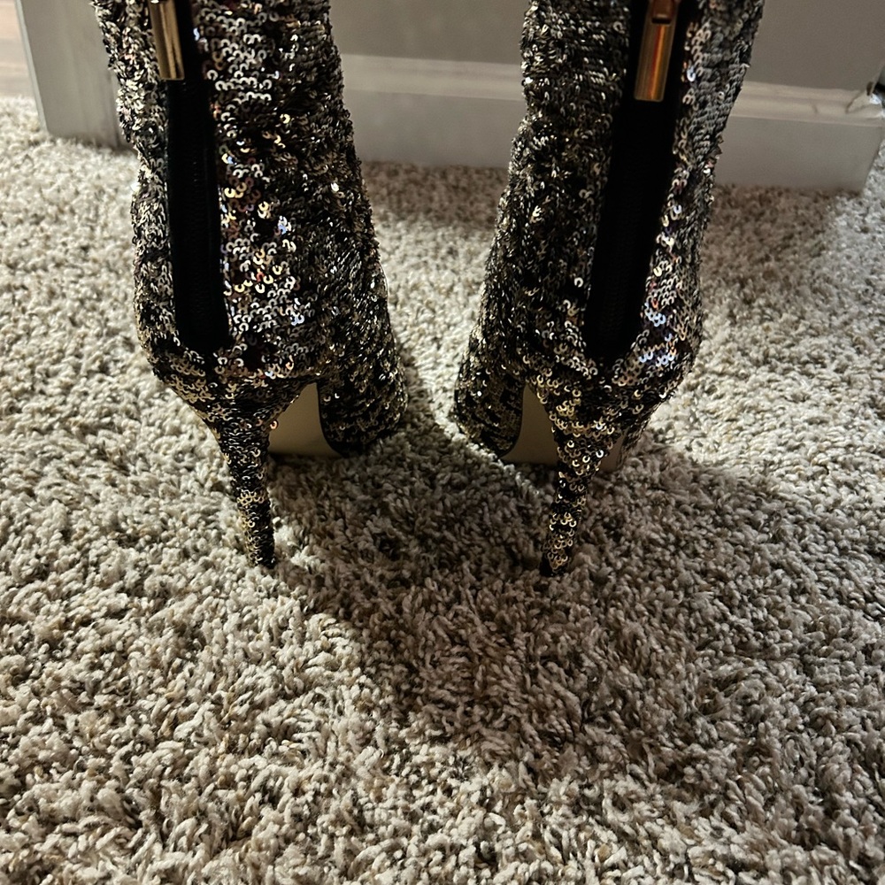 Sequin Stiletto Boots - Silver
